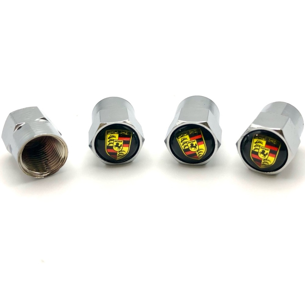 Porsche Crest Metal Tire Valve Stem Caps with Box